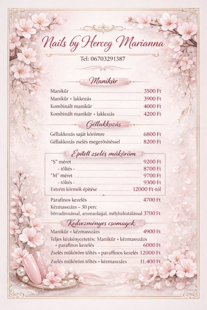 Műköröm árlista